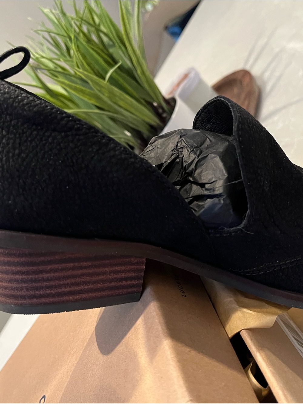 Lucky Brand Black Cutout Slip-On Loafers with Low Wood Heel - Picture 6 of 6